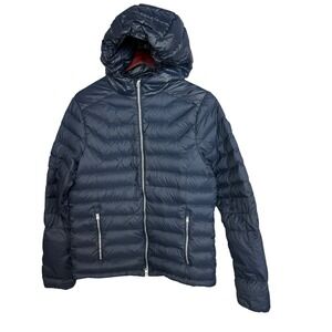 Abercrombie & Fitch Puffer Jacket Women Size M Navy Blue Down Filled Hooded